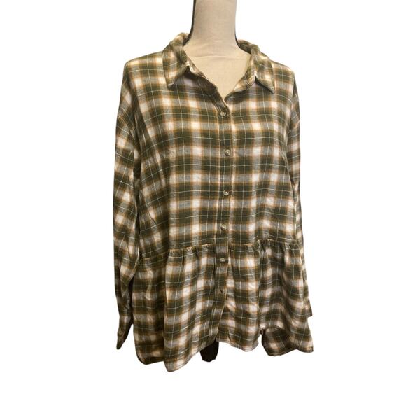 Arizona jeans peplum plaid plus size western button down 100% cotton blouse XXL - Picture 2 of 7